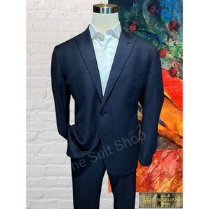 Corneliani 48R 42x31 Navy Blue Luxury Designer Suit Virgin Wool 17,75 Microns
